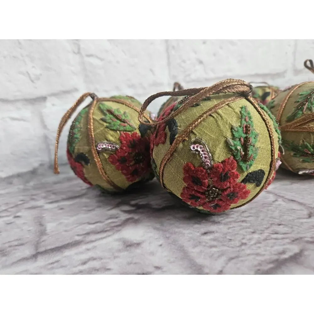Lot Bundle 10 Embroidered Beaded Christmas Ornaments